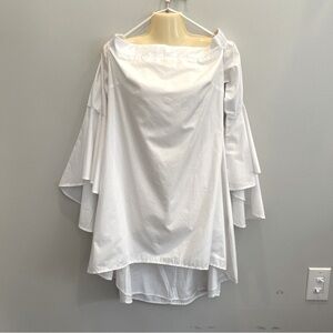 Runway Dress Womens 8 White Elasticated Off Shoulder 3/4 Flare Sleeve